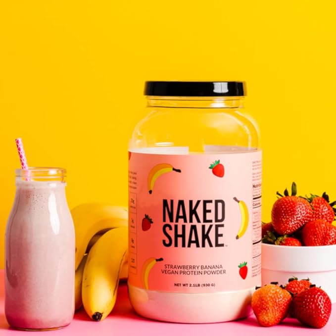 NAKED Shake - Vegan Protein Powder, Strawberry Banana - Flavored Plant Based Protein with Mct Oil