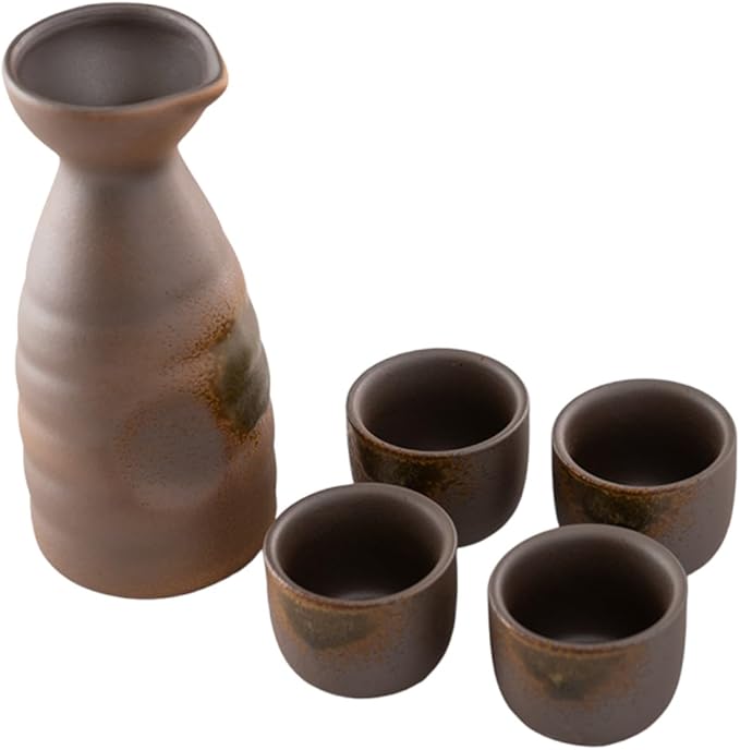 Urban Tokyo Japanese Sake 5 Piece Set Include 1 Sake Bottle and 4 Cups for Hot or Cold Sake Home or