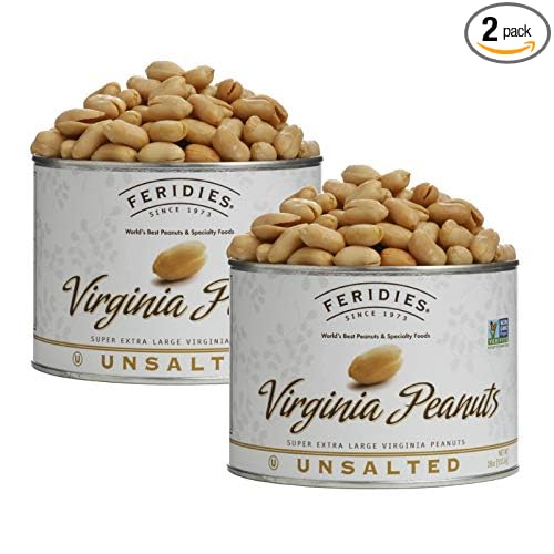 FERIDIES Unsalted Super Extra Large Gourmet Virginia Peanuts 18oz Can (Pack of 2)