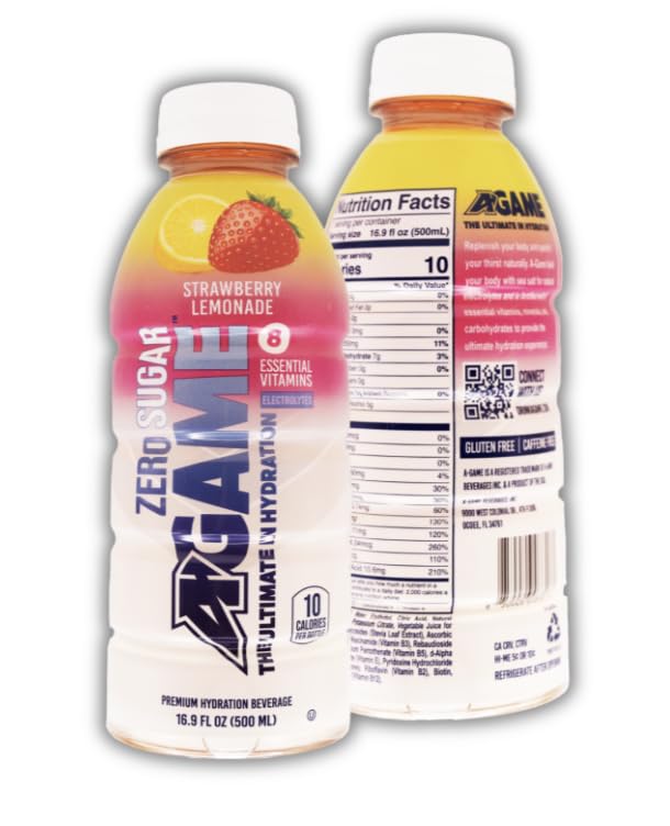 A-Game Zero Sugar Sports Drink, Strawberry Lemonade Zero, Sugar Free Hydration Sports Beverage, 8