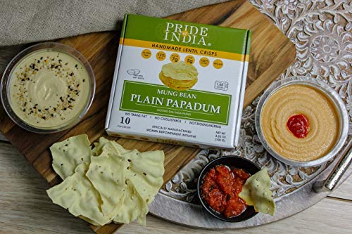 Pride Of India - Mung Bean Plain Papadum Lentil Crisp, Pack of 6-10 count (3.53oz - 100gm)