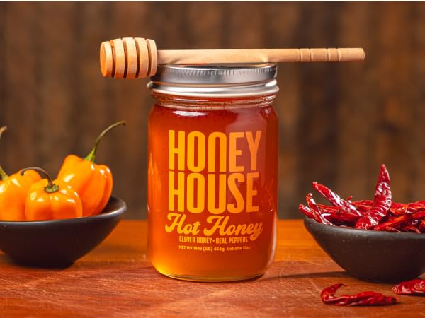 Honey House Hot Honey Premium Spicy Infused with Chili Peppers | 100% Natural with Natural Spices |