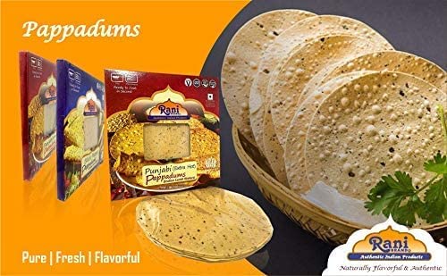 Rani Pappadums (Indian Lentil Wafer Snack) Red Chilli Papad 7oz (200g) Approximately 15pc, 7 inches