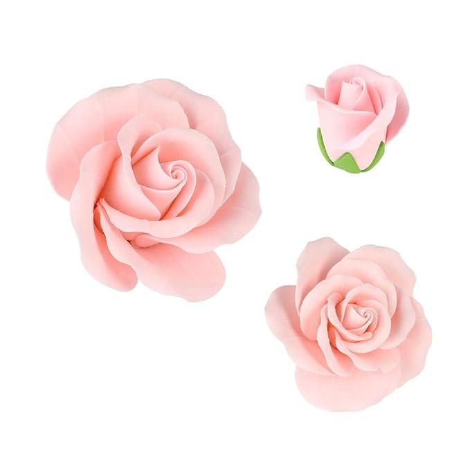 O'Creme Garden Roses Gumpaste Flower Set - Pink Edible Flowers for Cake Decorating - Sugar Paste