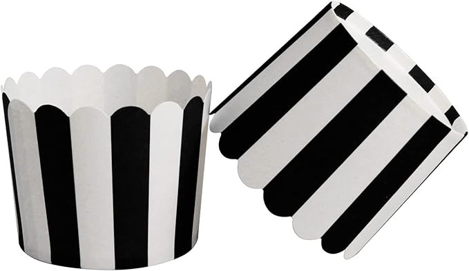 100 Pack Muffin Liners Baking Paper Cups Black and White Stripes Cupcake Liners Elegent Muffins