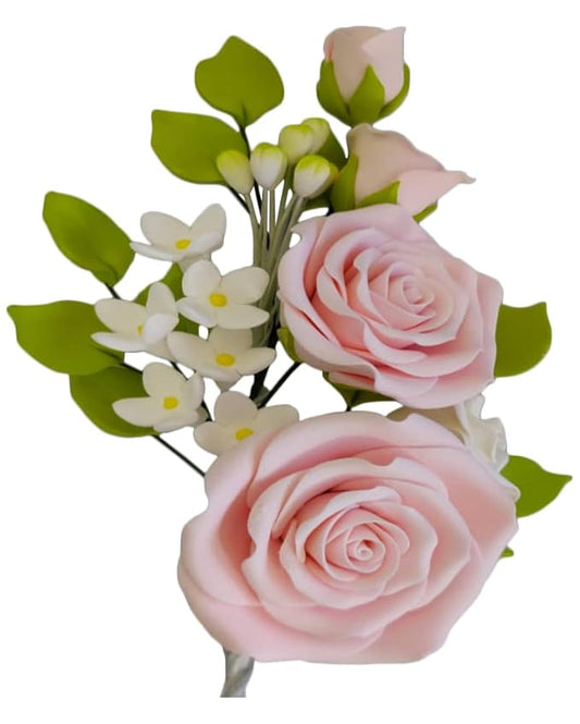 O'Creme Gumpaste Flower Spray, Pink Rose 4x6 - Edible Flowers for Cake Decorating - Flower