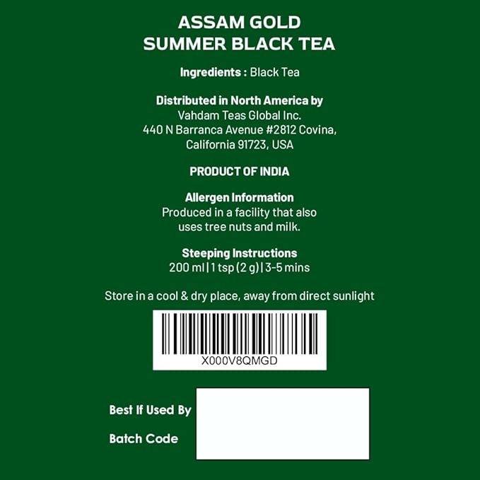 VAHDAM, Second Flush ASSAM GOLD (50 Cups) | 100% PURE UNBLENDED Black Tea Loose Leaf | Black Tea