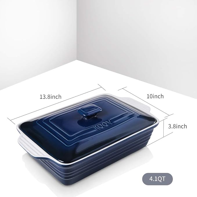 KOOV Ceramic Casserole Dish With Lid, Covered Rectangular Set, Lasagna Pan for Cooking, Baking Dish