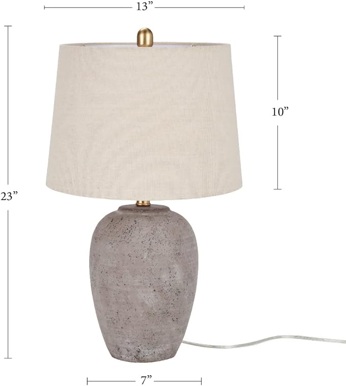 Nourison Home 23" Greyish Brown Earth Tone Rustic Farmhouse Ceramic Table Lamp for Bedroom, Living