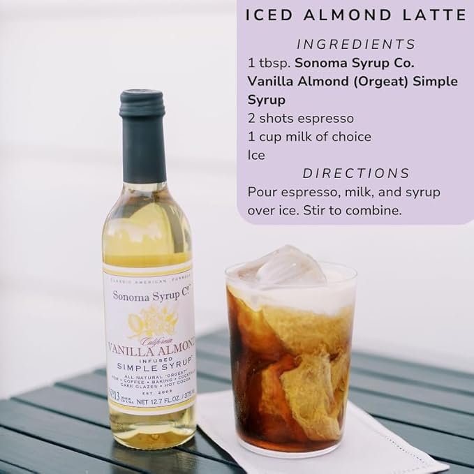 Sonoma Syrup Co. Vanilla Almond Infused Simple Syrup 12.7 fl oz | for Cocktails, Tea, and Baking |