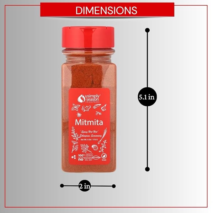 USimplySeason Mitmita Spice, 6oz - Fiery Ethiopian Blend for Meat & Lentils - All-Natural, Vegan