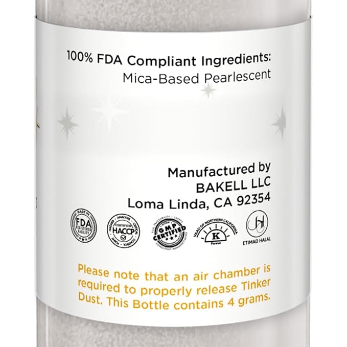 Bakell - White Tinker Dust (4g, 1x Mini Spray Pump) Edible Glitter for Food, Desserts, and