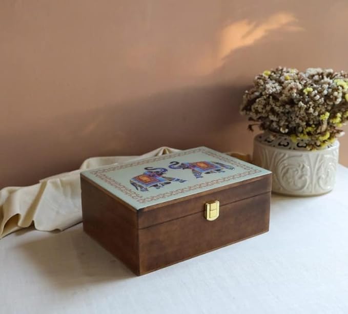 Octavius Gift's Select - Assorted Tea in Elephant Printed Wooden Box | 6 Flavors, 90 Tea Bags |