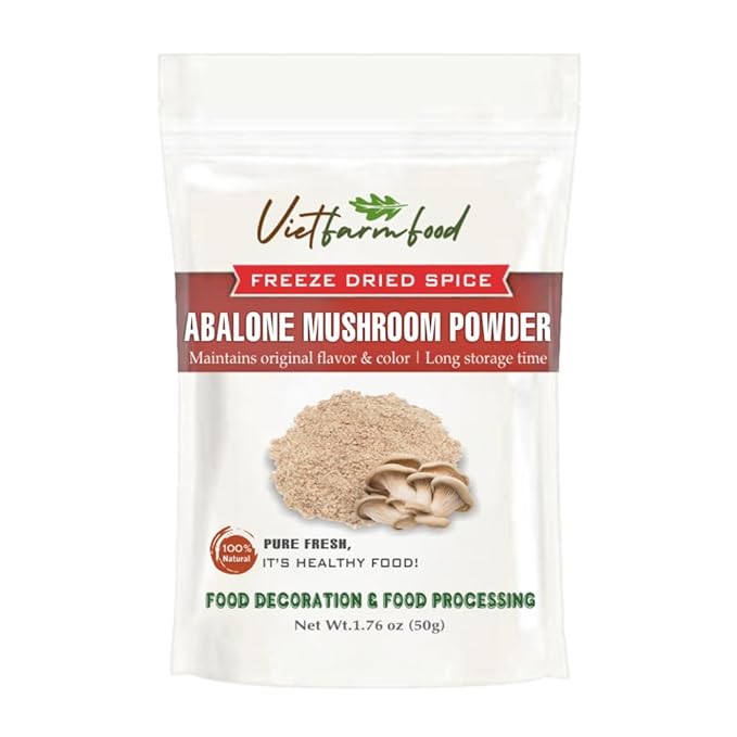 ABALONE MUSHROOM POWDER 1.76 Oz (50g) VIETFARMFOOD: Pure, natural freeze-dried spice made from real