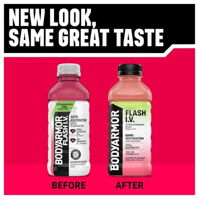 BODYARMOR Flash I.V. Electrolyte Beverage, Strawberry Kiwi, Hydration Drink with Coconut Water For