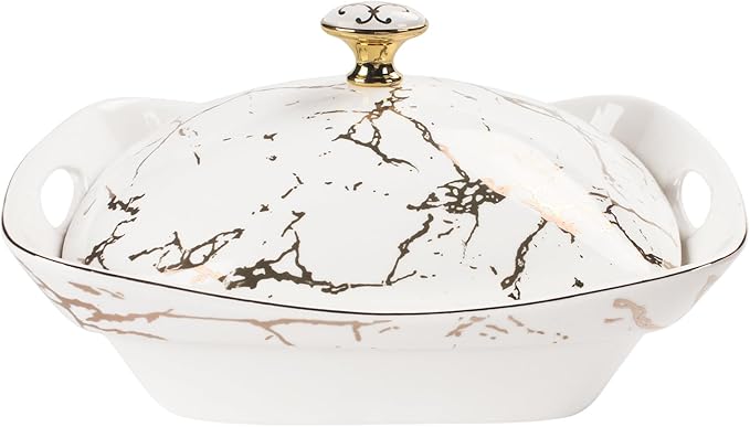 9" x 6.5" Ceramic Casserole Dish with Lid, 34 Ounce Serving Soup Tureen,Chafing Dish for Buffet