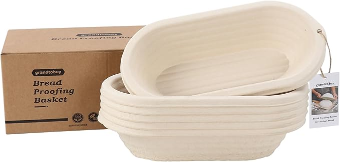 6x 12inch Oval Pulp Bread Proofing Basket Sourdough Banneton Bortform with 30pcs Liner Cover Bread