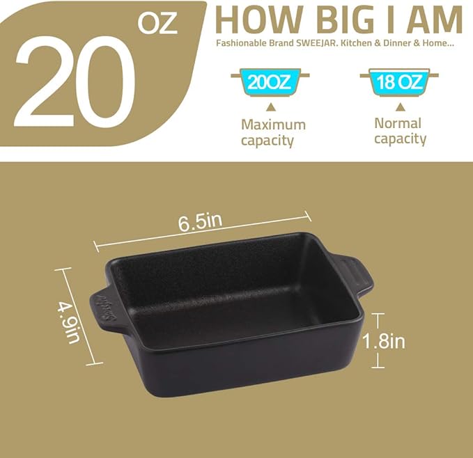 Sweejar Ceramic Baking Dish, Rectangular Small Baking Pan with Double Handles, 20 Oz for Cooking