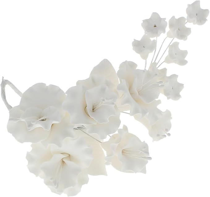 Sugar Blossom Cake Spray – Gumpaste Flowers for Cake Decorating – White Cherry Blossoms with Green