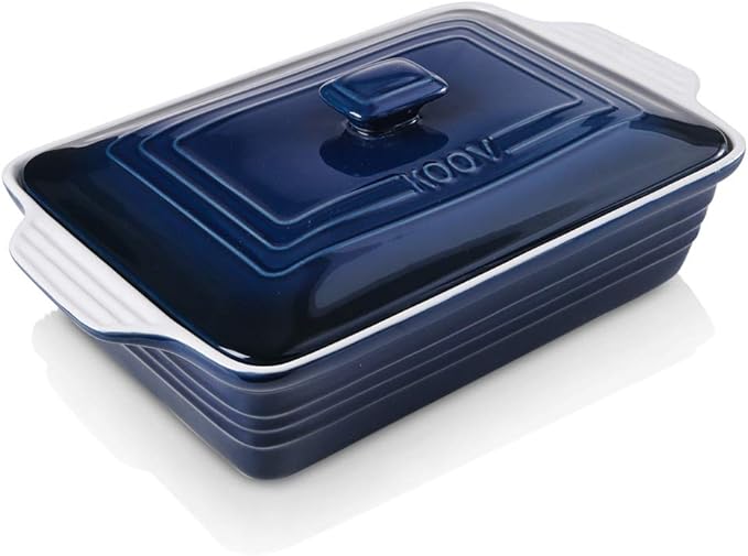 KOOV Ceramic Casserole Dish With Lid, Covered Rectangular Set, Lasagna Pan for Cooking, Baking Dish