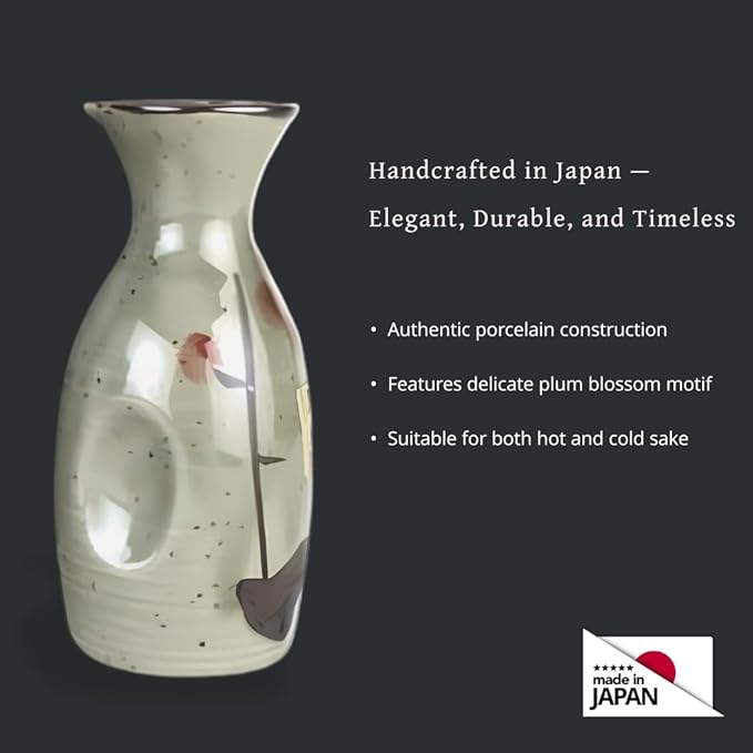 JapanBargain 3327, Japanese Plum Porcelain Sake Set Sake Carafe Bottle Sake Cups for Serving Hot