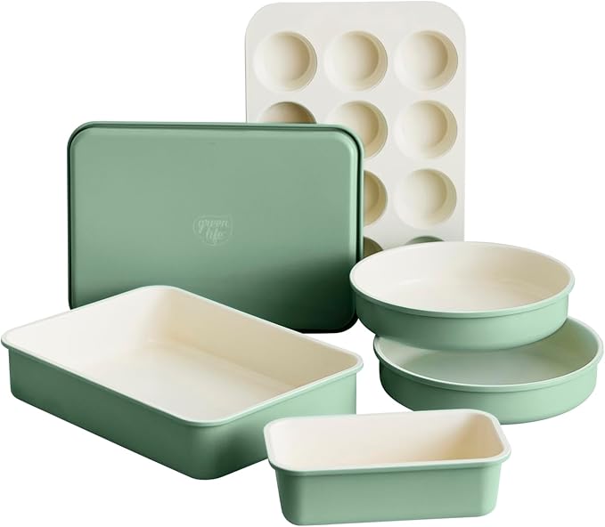 GreenLife 6 Piece Nonstick Bakeware Set, Non-Toxic PFAS-Free Ceramic Oven Pans, Dishwasher & Oven