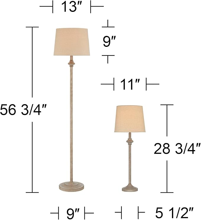 360 Lighting Carter Traditional 3 Piece Table Floor Lamp Set Beige Metal Cream Fabric Tapered Drum