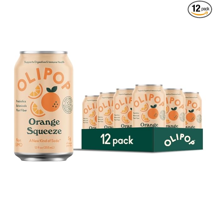 OLIPOP Prebiotic Soda Pop, Orange Squeeze, A New Kind of Soda Packed with Prebiotics, Fiber, and