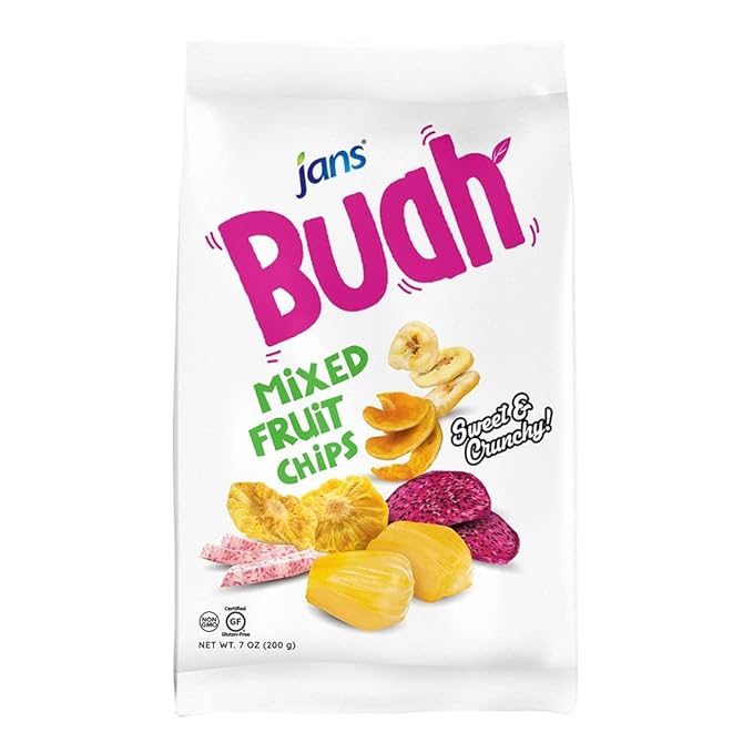 Jans Buah Mixed Fruit Chips, 7 Oz (Pack of 6 ) Tropical Mix of Red Dragonfruit, Pineapple, Banana