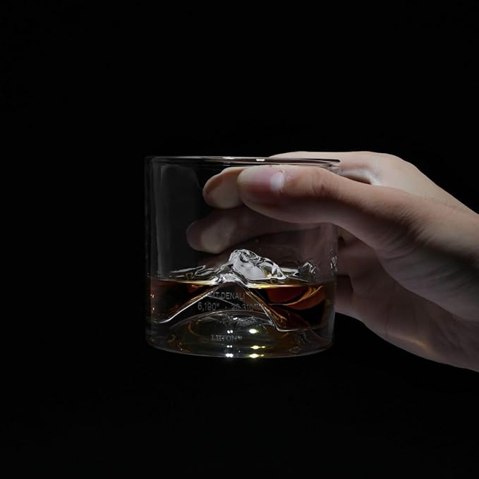 Denali Mountain Heavy Crystal Whiskey Glasses Gift Set of 2, Thick Freezable Bourbon Glass 1lb