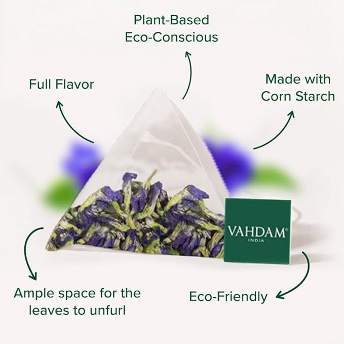 VAHDAM, Butterfly Pea Flower (15 Pyramid Bags) Vegan, Non-GMO | Delicate & Earthy | Direct From