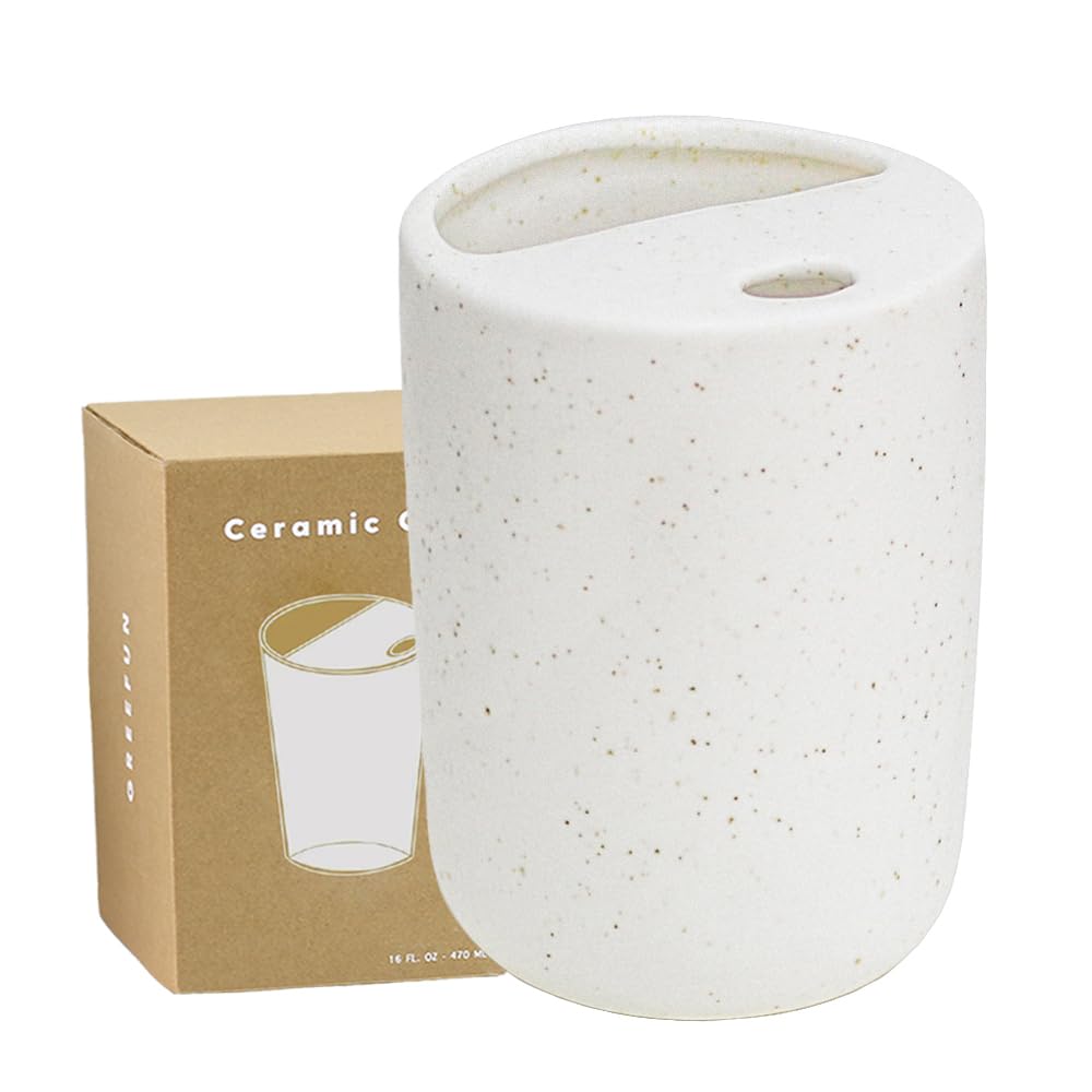 Handmade Ceramic Travel Coffee To Go Tumbler with Half Lid, 17oz Unique Tea Coffee Cup with Sip-top