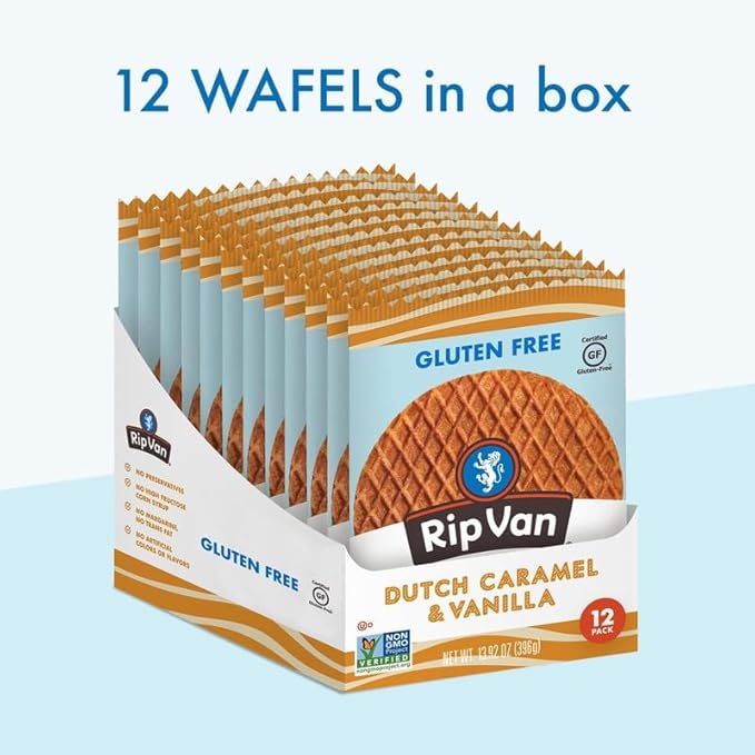Rip Van Wafels Gluten-Free Stroopwafel - Dutch Caramel & Vanilla Stroopwafels Healthy Snacks