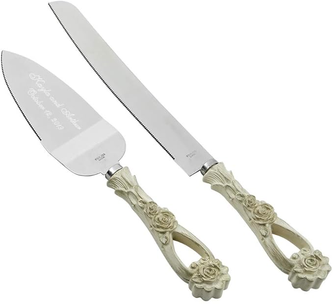 GIFTS INFINITY® Personalized Wedding Cake Knife and Server Set Free Engraving (2554) - Valentine's