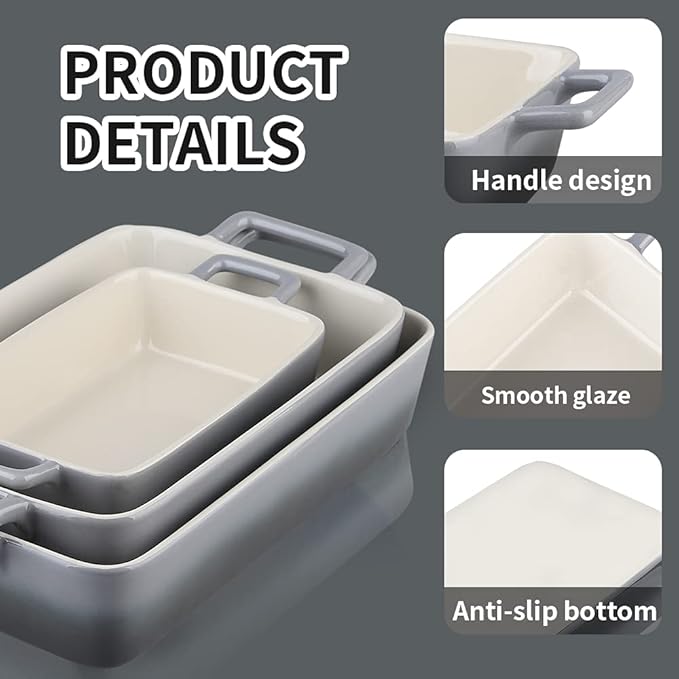 KOOV Bakeware Set, Ceramic Baking Dish, Rectangular Baking Pans for Cooking, Cake Dinner, Kitchen