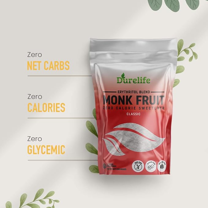 Durelife Monk Fruit Sweetener, Sugar Substitute, Keto Diet Friendly, Zero Calorie, White Sugar
