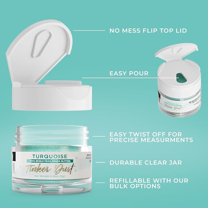 Bakell - Turquoise Tinker Dust (5g, 1x Jar) Edible Glitter for Food, Desserts, and Beverages!