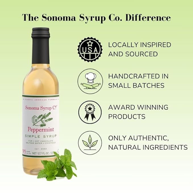 Sonoma Syrup Co. Peppermint Infused Simple Syrup 12.7 fl oz | for Coffee, Cocktails, and Cooking |