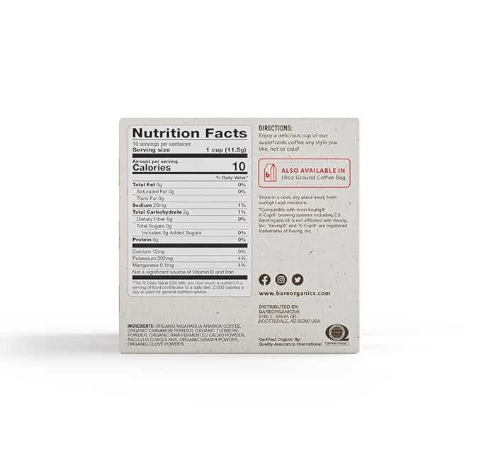 BareOrganics Cardio Care Coffee With Superfoods & Probiotics | Keurig K-Cup Compatible Coffee Pods