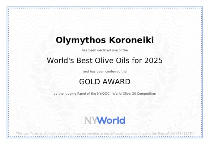 OLYMYTHOS Koroneiki Robust Extra Virgin Olive Oil - Polyphenol Rich (637 MG/KG) - World's Best Gold