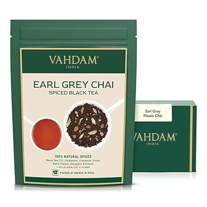 VAHDAM Earl Grey Masala Chai - High Caffeine, Non GMO, Gluten Free | Citrusy Earl Grey Tea Leaves