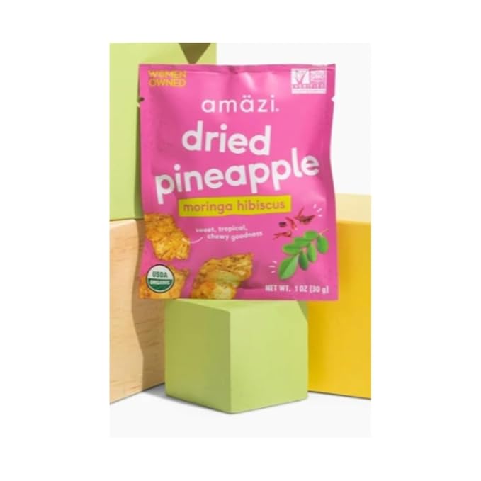 Am채zi Foods | Dried Pineapple - Moringa Hibiscus (12 Pack) | All Natural Mini Travel Snacks | No