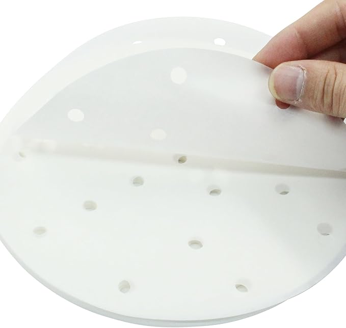 100 Pack 7 Inch Bamboo Steamer Liner - Round Air Fryer Parchment Paper with Holes - White Non Stick
