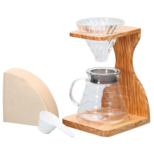Hario V60 Olive Wood Pour Over Stand Set