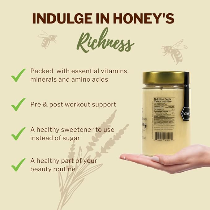 Oneroot 100% Canadian Flower Honey - Honey Wildflower Unfiltered, Unheated & Creamed, Nutrient Rich
