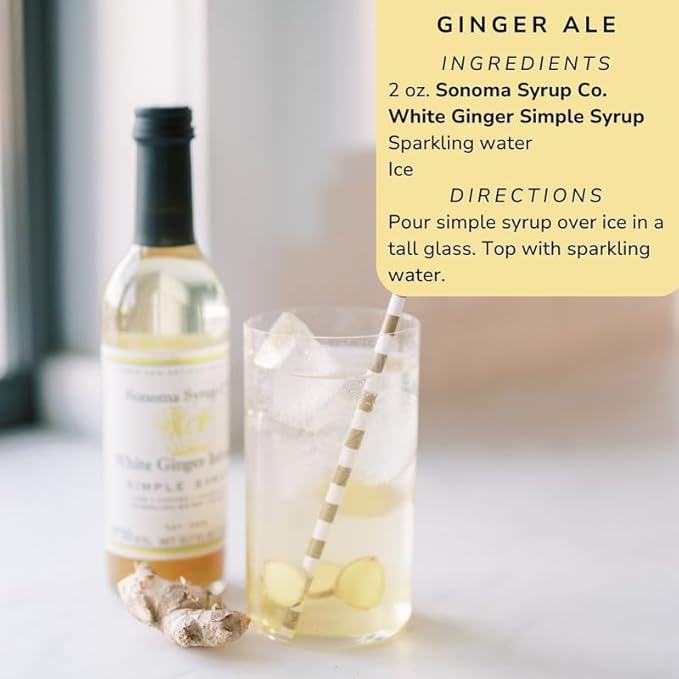 Sonoma Syrup Co. White Ginger Infused Simple Syrup 12.7 fl oz | for Cocktails, Tea, and Baking |
