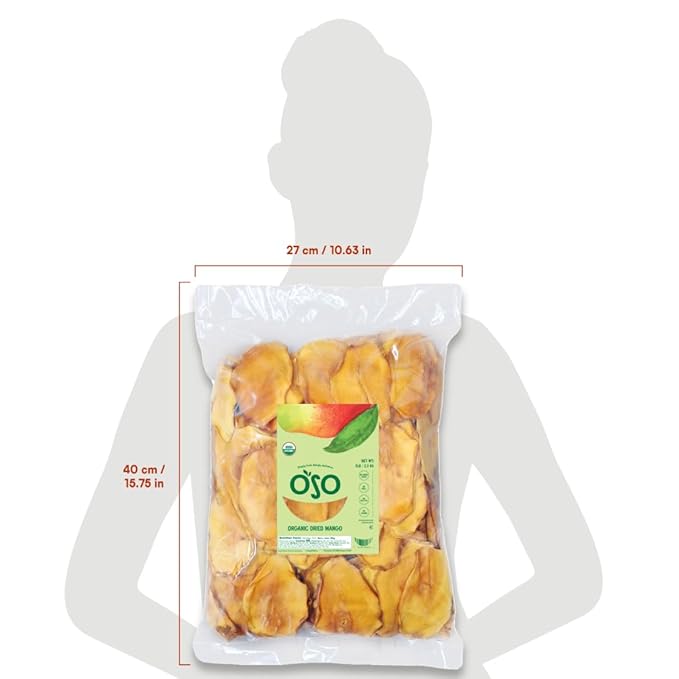 Oso Snacks Organic Dried Mango Slices. Premium Quality, Large Round Halves!| 5LB Bulk Bag| No Sugar