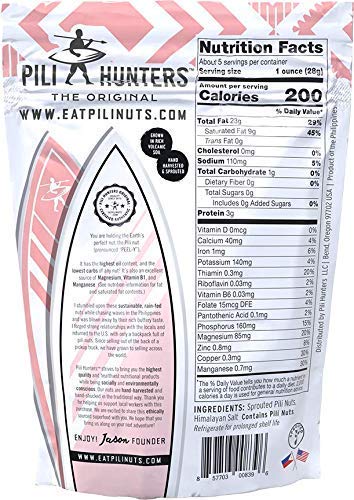 Pili Hunters - Wild Sprouted Pili Nuts, Pink Himalayan Salt, 5oz Bag, Keto/Paleo/Vegan Snacks, Low