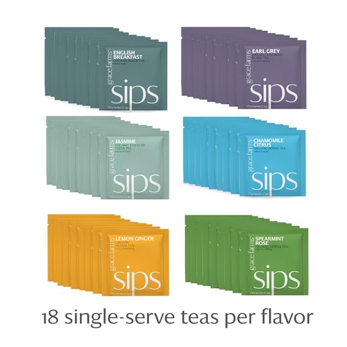 Grace Farms Tea Variety 108 Count Envelopes | Black, Green, and Herbal Individually Wrapped Tea