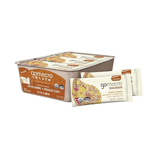 GoMacro MacroBar Organic Vegan Protein Bars - Salted Caramel + Chocolate Chips (2.3 Ounce Bars, 12